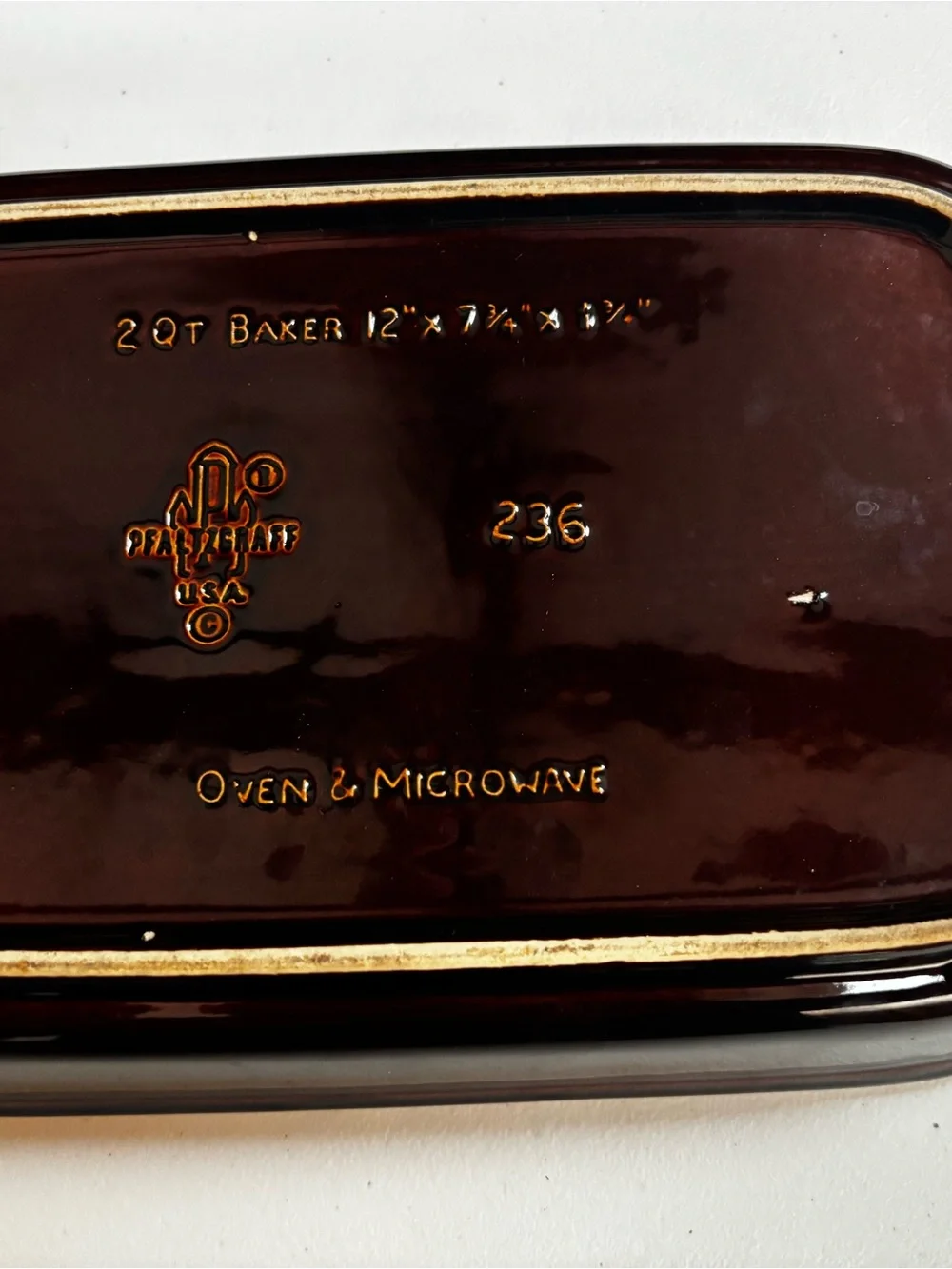 Vintage Pfaltzgraff Dark Brown glazed and Cream Rectangular Baker Dish 2 QT #236